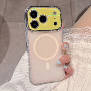 Fashion Laser Gradient Large Window Magnetic Case For iPhone 17 16 15 14 Pro Max Camera Protection For Magsafe Plating Cover