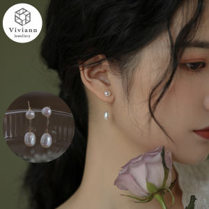 Viviann Classic 18k Gold 8-9mm pearl Tassel Long Earrings For Women Fashion Water Drop Crystal Vintage Baroque Pearl Earrings Gold Circle Earclip Women Jewelry