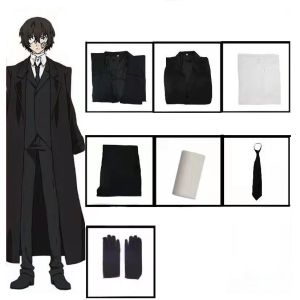 Anime Bungo Stray Dogs Dazai Osamu Cosplay Costume Black Trench Outfit Jacket Anime Men Adult Halloween Christmas Suits Coat