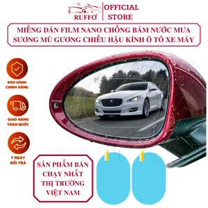 Combo 2 Miếng Dán Film Nano Chống Bám Nước Mưa Sương Mù Kính Gương Ô Tô Tiện Lợi - Phụ Kiện Xe Hơi Ruffo Cao Cấp Giá Rẻ