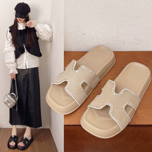 [Free Shipping] WomenS Summer Outdoor Fashion Slippers 2025 New Style Flat-Soled Rhinestone Sandals Chunky Heel Casual Beach Flip-Flops