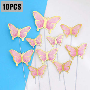 10pcs DIY Cake Decoration / Happy Birthday Theme Butterfly Paper Cake Topper / Pink Purple Fairy Butterfly Cake Decoration /Party Decor Dessert Cake Decor Butterfly