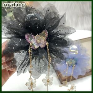 ruyifang Fashion Mesh Butterfly Flower Tassel Grasping Clip For Women Ponytail Barrettes Headwear Hair Accessories