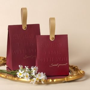 WILLUCK 10pcs Giấy Kraft Hộp quà cưới Họa tiết nổi Tay cầm bằng da Hộp quà tặng Thanh lịch Đỏ Túi kẹo cưới Đồ dùng tiệc tùng