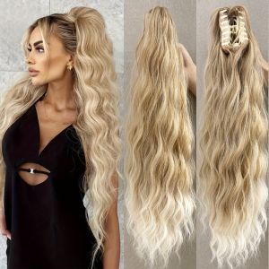 DAWEIF 26 inch Claw Clip Ponytail Wig Clip On Synthetic Long Wavy Curly Hairpieces Hair Accessories Natural Ponytail Hair Extension for Women