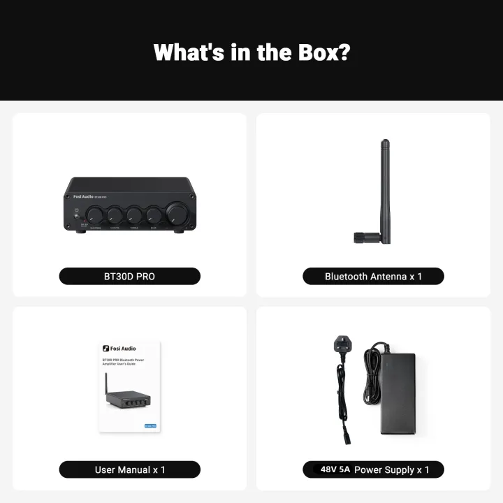 Fosi Audio BT30D Pro Bluetooth 2.1 Amplifier Subwoofer Amp, TPA3255 Power Amplifier 165W×2+350W with Bass & Treble Control for Home Speakers