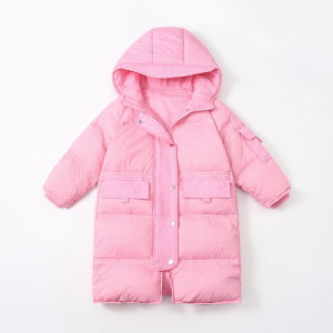 Childrens down Jacket Autumn and Winter Korean-Style Parent-Child Mid-Length down Jacket down Jacket over-the-Knee School Uniform for Boys and Girls Warm Jacket for Middle and Older Children ♢X1123