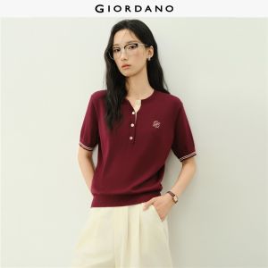 Giordano Women 100% cotton tipping embroidery knitwear Free Shipping 18356311