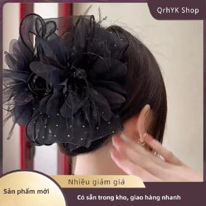 Hàng có sẵn✨ Lưới Ren Màu Đen Lông Ribbon Bow Móng Vuốt Tóc Kẹp Tóc Lớn Ponytail Chủ Tóc Clip Tóc Phụ Kiện Tóc Cho Phụ Nữ