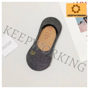 KEEP WORKING 1pair Women Boat Socks Cute Cat Embroidery Sock Casual Invisible Short Stockings Summer Candy Color