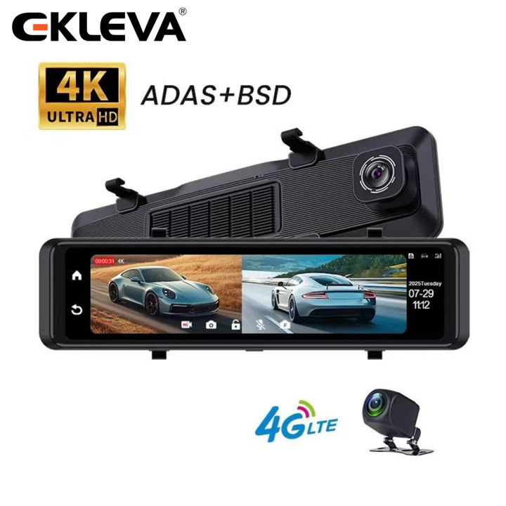 Ekleva 12 Inch 4G + 4K 3840*2160P 2 Máy Ảnh Dash Cam ADAS BSD gương ...