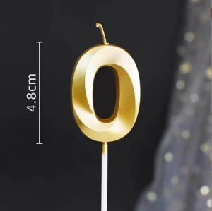 เทียนตัวเลขวันเกิดเมทัลลิคสีทอง 0-9 เทียนไร้ควัน เทียนปักเค้กตัวเลข Happy birthday