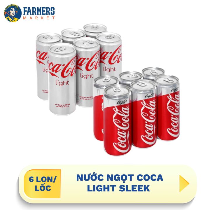 [Giao hàng toàn quốc] [ Lốc 6 lon ] Nước ngọt Coca Light Sleek - Lon 330ml