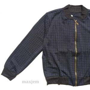 Jaket Bomber Wanita XL-XXL: Bahan Crepe Kaos Motif Houndstooth Biru