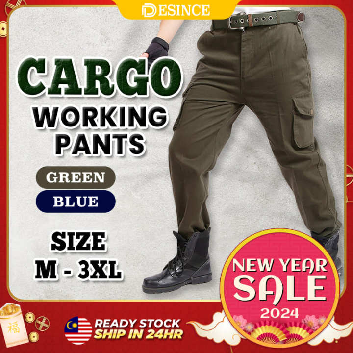 🇲🇾 DESINCE Men Cotton Long Pants Working Slack Cargo Pants Pockets ...