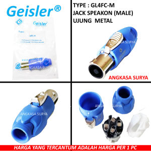 Jack Speakon GEISLER GL4FC Biru Muda Ujung Metal 4 pin / Jek Spikon Male Laki Konektor Audio Ujung Besi GL4FC-M Full Biru Muda