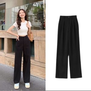 Quần tây nữ form suông dài ống rộng màu đen có size đại
