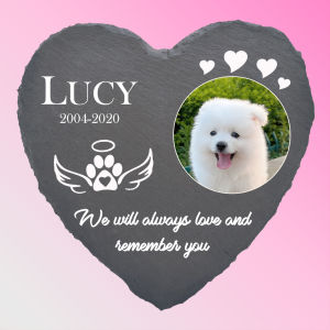 Custom Heart-Shaped Pet Memorial Slate Plaque Personalized Pet Slate Tombstones with Photos and Names Natural Stone Tombstone for Beloved Pets Pet Urn Companion & Home Memorial Decor