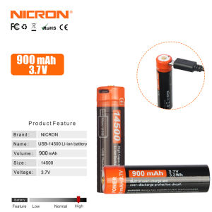 Nicron 14500 Rechargeable High Capacity battery 900mAh 3.7V use on Nicron Flashlight N7(B74E) B74uvB74plusB74H15H11F51B74