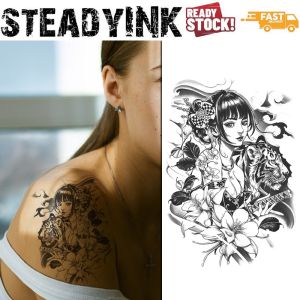 [𝚂𝚝𝚎𝚊𝚍𝚢𝙸𝙽𝙺] Temporary Tattoo Sticker Waterproof Tatu | New School Japanese Geisha Tiger | Makeup Carnival Event Festival