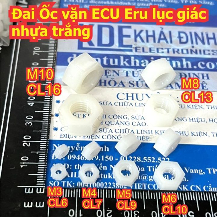 50 con Đai Ốc vặn ECU Eru lục giác nhựa trắng M3 M4 M5 M6 M8 M10 ...