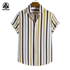Fashion Striped Shirts Mens Casual Shirts Short Sleeve Tops Oversized Mens Hawaiian Shirts