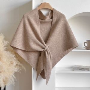 INTOONE Solid Color Knitted Shawl Thickened Soft Sweater Shawl Cape Casual Winter Warm Triangle Scarf