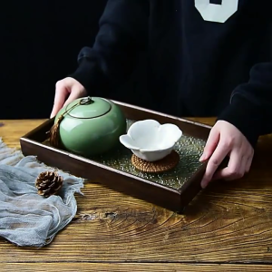 Rectangular Breakfast Tray Embossed Glass Serving Tray Farmhouse Teas Tray for Breakfast Appetizers Coffee Table