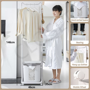 [CLOSET MALL]Laundry Basket With Wheels Bathroom Multi-functional Storage Bin Movable Household Organizer Shelf Organizer Storage Shelf