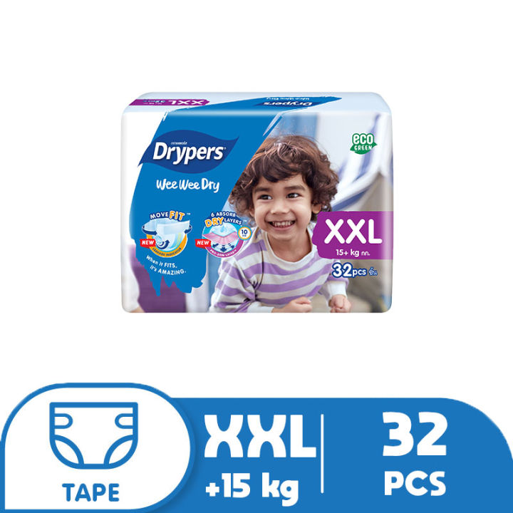 Drypers Wee Dry Jumbo Pack XXL (15+kg) 32 pcs Tape Diapers Lazada PH