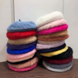 FLYING Soft French Beret Hat Solid Color Flat Crown Painter Beret Hat Fashion Furry Newsboy Beanie Hat For Women