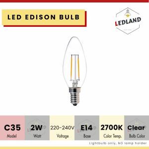 LEDLAND 1W 2W 2700k Warm White Clear LED Edison Bulb C35 E14 Energy Saving Light LED Candle Bulb Filament Bulb Mentol 灯泡 Mentol LED C35 E14 | 1W / 2W | Warm White 2700K | Kaca Jernih | Candle Bulb