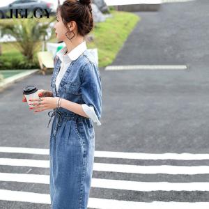 IELGY เดรสผ้ายีนส์ผู้หญิงเดรสกระชับวัยแฟชั่น