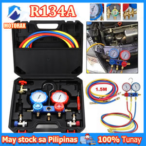 R134A Car AC Manifold Gauge Set with Hard Case - Heavy Duty Freon Pressure Gauge for R134a/R22/ R12/ R502 Aircon Repair Tools