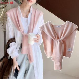 🚚【Local Express Delivery】🚚 Korean Knitted Shawl Summer Air Conditioning Collar Neck Guard Knit Thin Knotted Cape Shoulder Scarf For Women