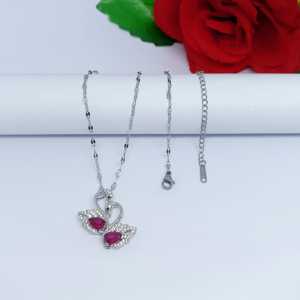 KALUNG TITANIUM ANGSA 2 PERMATA MERAH DELIMA ELEGAND PERHIASAN WANITA KOREA