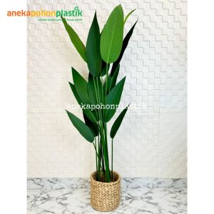 Pohon Hias Artificial Daun Pisangan Heliconia T150 Latex Pot Dasar Hitam Cover Eceng Gondok Dekorasi Rumah