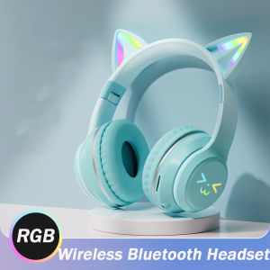 VAORLO Original Wireless Headphones RGB Cute Cat Girls Kids Gift Headset With Microphone Stereo Music Gaming Headsets Control lights Earphone