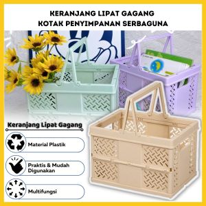 Keranjang Lipat Gagang Serbaguna / Kotak Penyimpanan Aksesoris Peralatan Kantor Sekolah Anak / Handheld Storage Box Organizer Plastic / Wadah Tempat Make Up Alat Tulis Perapih Meja Aesthetic Multifungsi - GP Mall