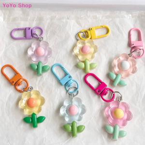💕 YoYo Shop 💕 Colored Flowers Key Chain Transparent Flowers Pendant Key Ring Backpack Charms Car Decoration Bag Accessories