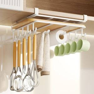 OPEAREY Non-punching Kitchen Storage Rack Pot Lid Storage Cutting Board Placement Cabinet Lower Hanger High Quality with Hook Kitchen Cabinet Hanging Holder Kitchen Supply