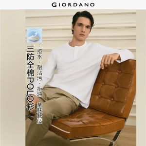 GIORDANO Men T-Shirts G+ Triple-Protection Cotton Tee Henley Neck Long Sleeve Fashionable Casual T-Shirts 01026785