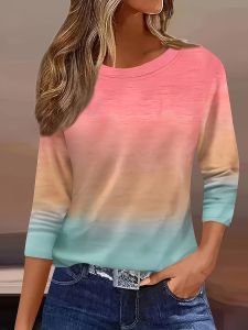 [Local Stock] ZEEMIN Spring and Autumn Gradient 3d Print Long SleeveT-Shirt Womens Clothing Long Sleeve T-shirt Casual Oversized Tops Tees Female