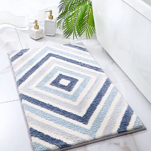 Bathroom Floor Mat Anti Slip Geometric Flocking Soft Thickened Shower Mat Toilet Water Absorbent Quick Dry Bedroom Living Room Carpet Non Slip Bath Mat Door Mat Entrance Foot Mat