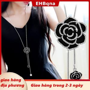 [COD] EHBqna 3PF Ship within 24 hours Đen Rose Flower dài mặt dây chuyền vòng cổ áo len chuỗi pha lê phụ nữ đồ trang sức quà tặng