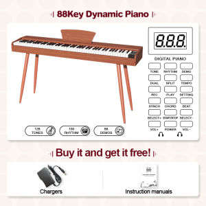 Bansid Piano Keyboard 88 Weighted Keys Full-Size Digital Piano for Beginner Electric Piano Support MIDI Include Sustain Pedal Piano Stand Power Adapter (Color : Brown)