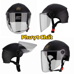 Nón bảo hiểm nửa đầu Royal M389 màu đen nhám có kính dài chính hãng