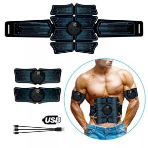 3 in 1 Rechargeable Ems Abdominal Muscle Training Pads Slimming Belly Massage Waist Belt Home Lazy Fitness Gym Workout Firming Arms Hips Legs Massager Sticker