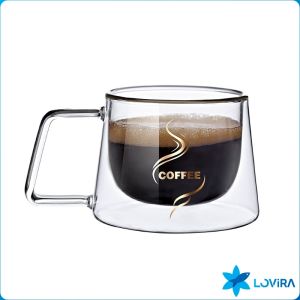 LoviRa 200ml double-layer glass with handle heat-resistant coffee glass cup tea cup home office