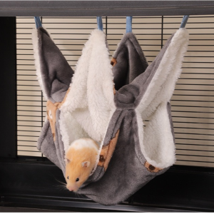Little Bun Bun Sugar Glider/Hamster Hanging Bed with soft fabric hanging design animal print cozy interior suitable for small pets.
